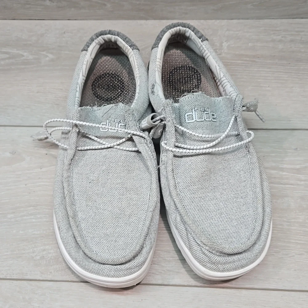 Hey Dude Mens Wally Free Linen Pearl Light Gray Loafers Slip On Shoes Sz 9